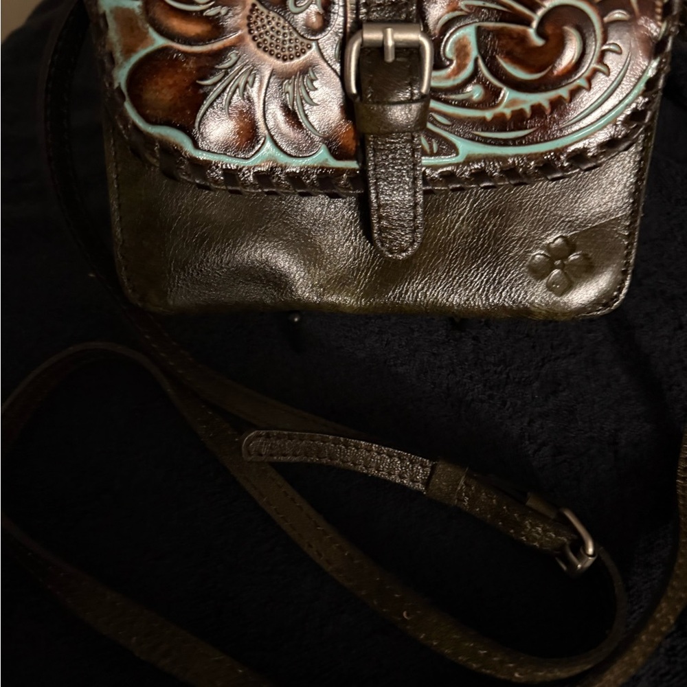 Patricia Nash Brown and Teal Leather Crossbody Bag